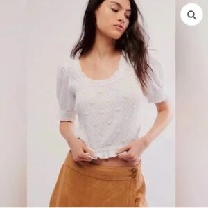 Free People Cecelia Embroidered Floral Cropped Top Blouse NWOT Size - S